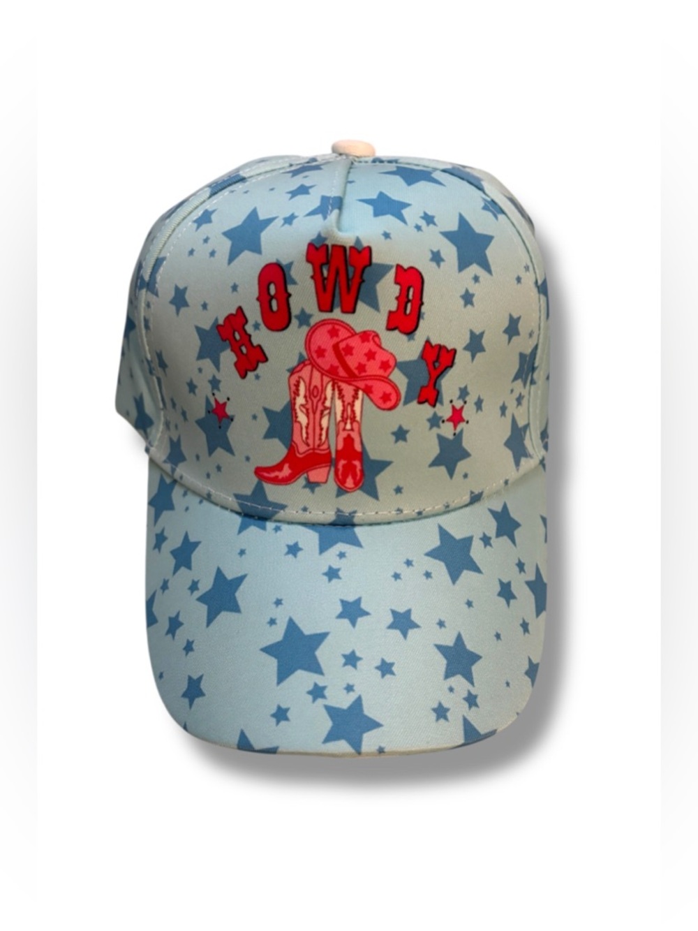 Blue Howdy Hat w/ Pink Cowboy Hat, Boots & Stars